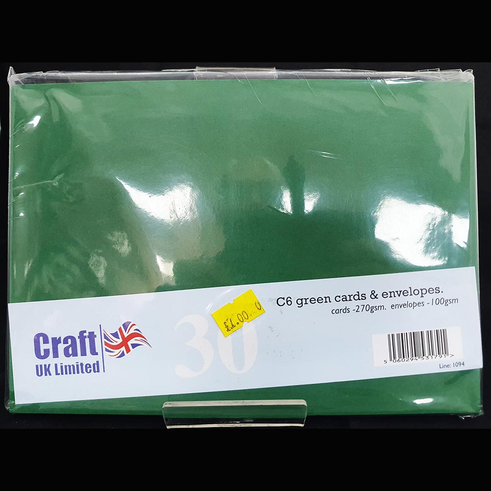 Craft Uk C6 Card & Envelopes Blanks Green