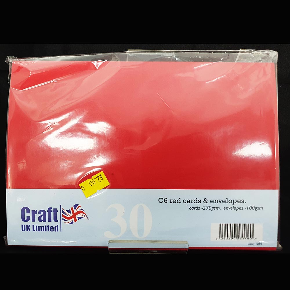 Craft Uk C6 Card & Envelopes Blanks Red